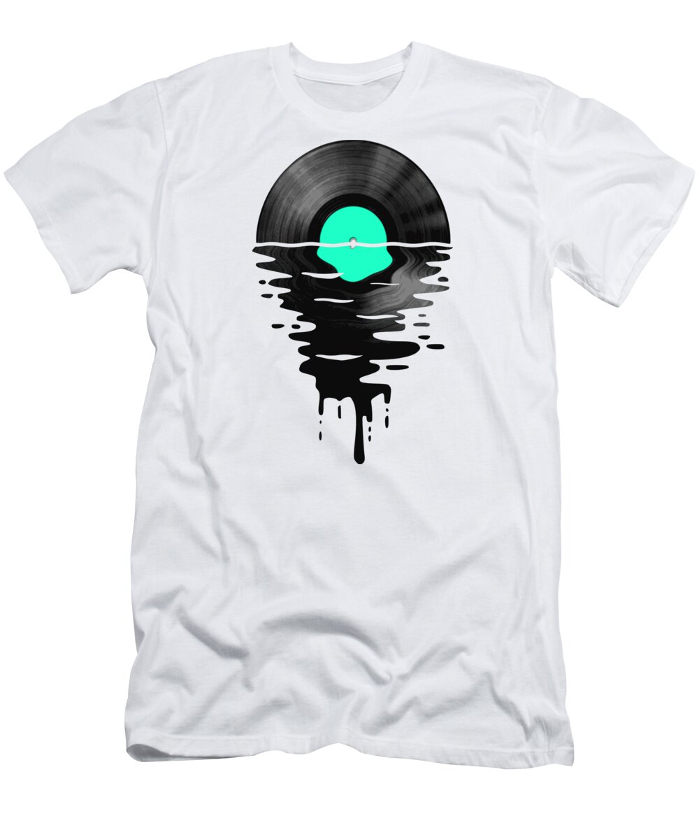 Vinyl T-Shirt featuring the digital art Vinyl LP Record Sunset turquoise by Filip Schpindel