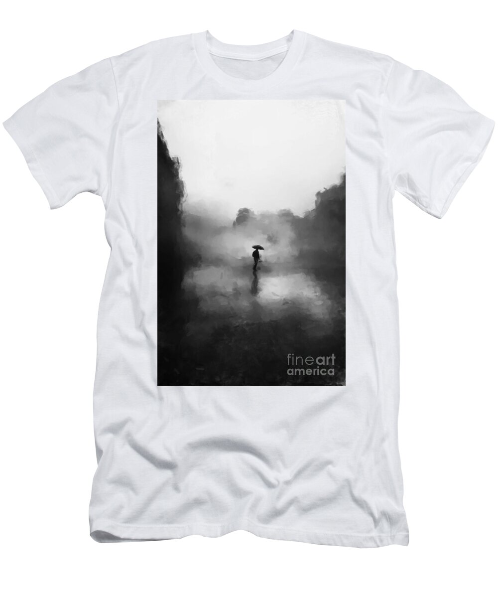 Walking In The Fog T-Shirt featuring the painting Walking in the Fog by Gary Arnold