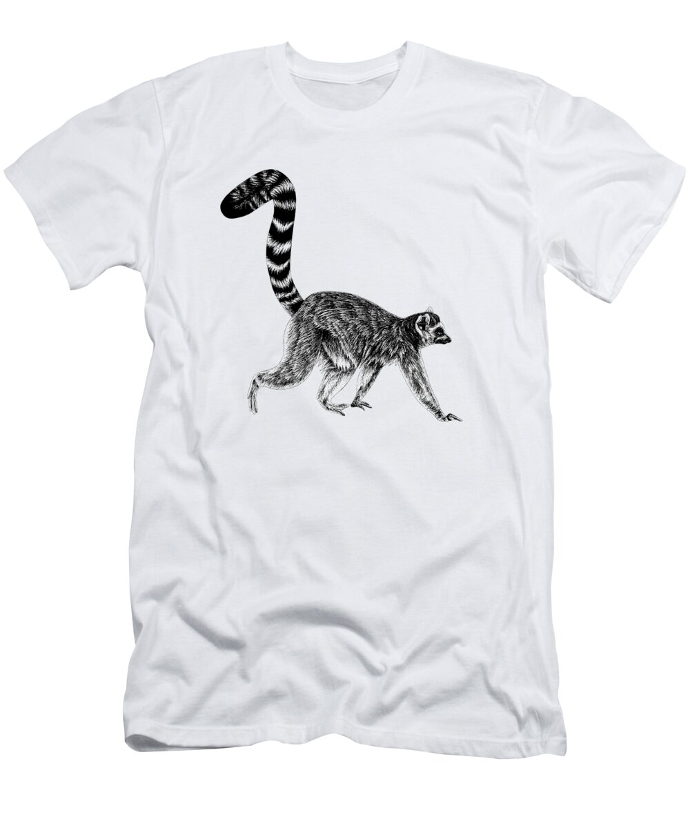 Lemur T-Shirt featuring the drawing Walking ring-tailed lemur 1 by Loren Dowding
