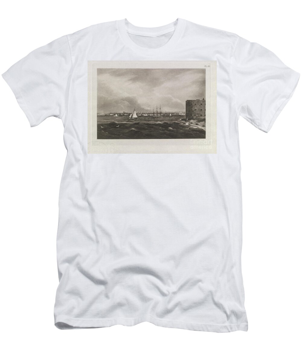 Wall Street T-Shirt featuring the drawing Wall Street View from the Harbour 1820 d5 by Historic Illustrations