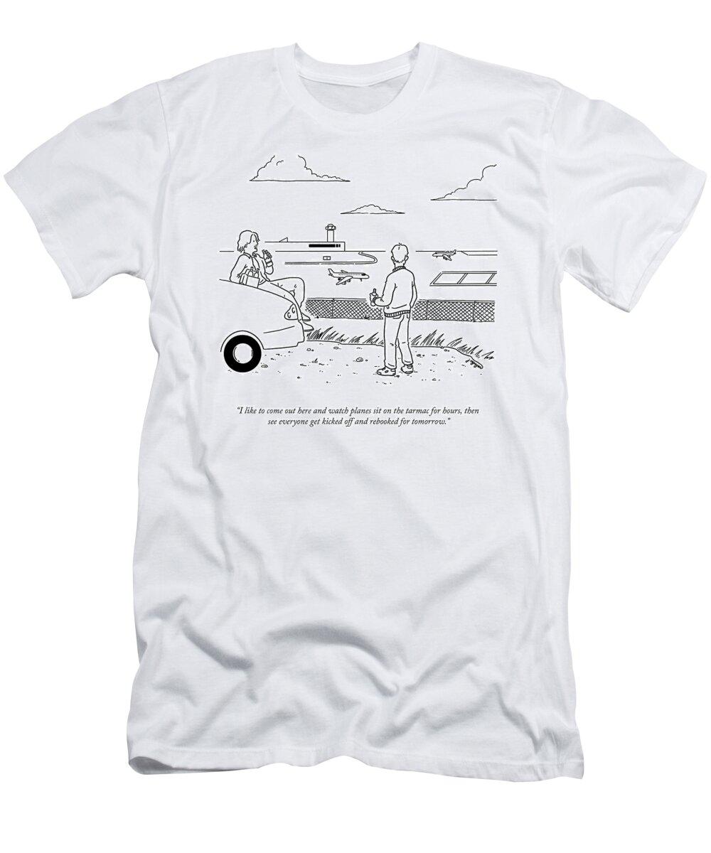 A23273 T-Shirt featuring the drawing Watch Planes Sit On The Tarmac by Jeremy Nguyen