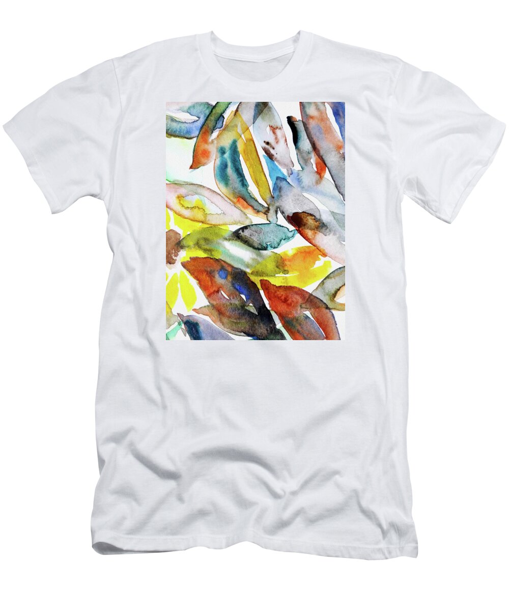 Autumn T-Shirt featuring the painting Watercolor Leaves by Angie Vourtsi