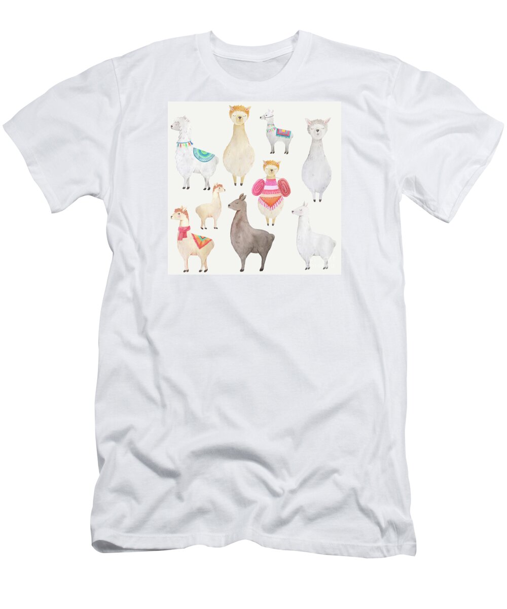 Llamas T-Shirt featuring the painting Watercolor Llamas by Modern Art