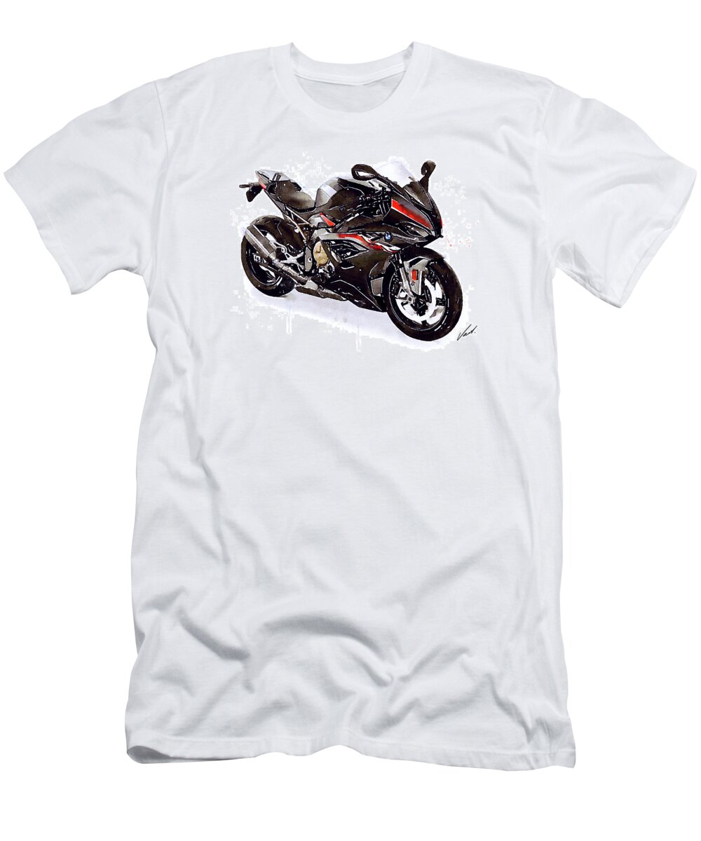 Sport T-Shirt featuring the painting Watercolor Motorcycle BMW S1000RR black 2022 - original artwork by Vart. by Vart Studio