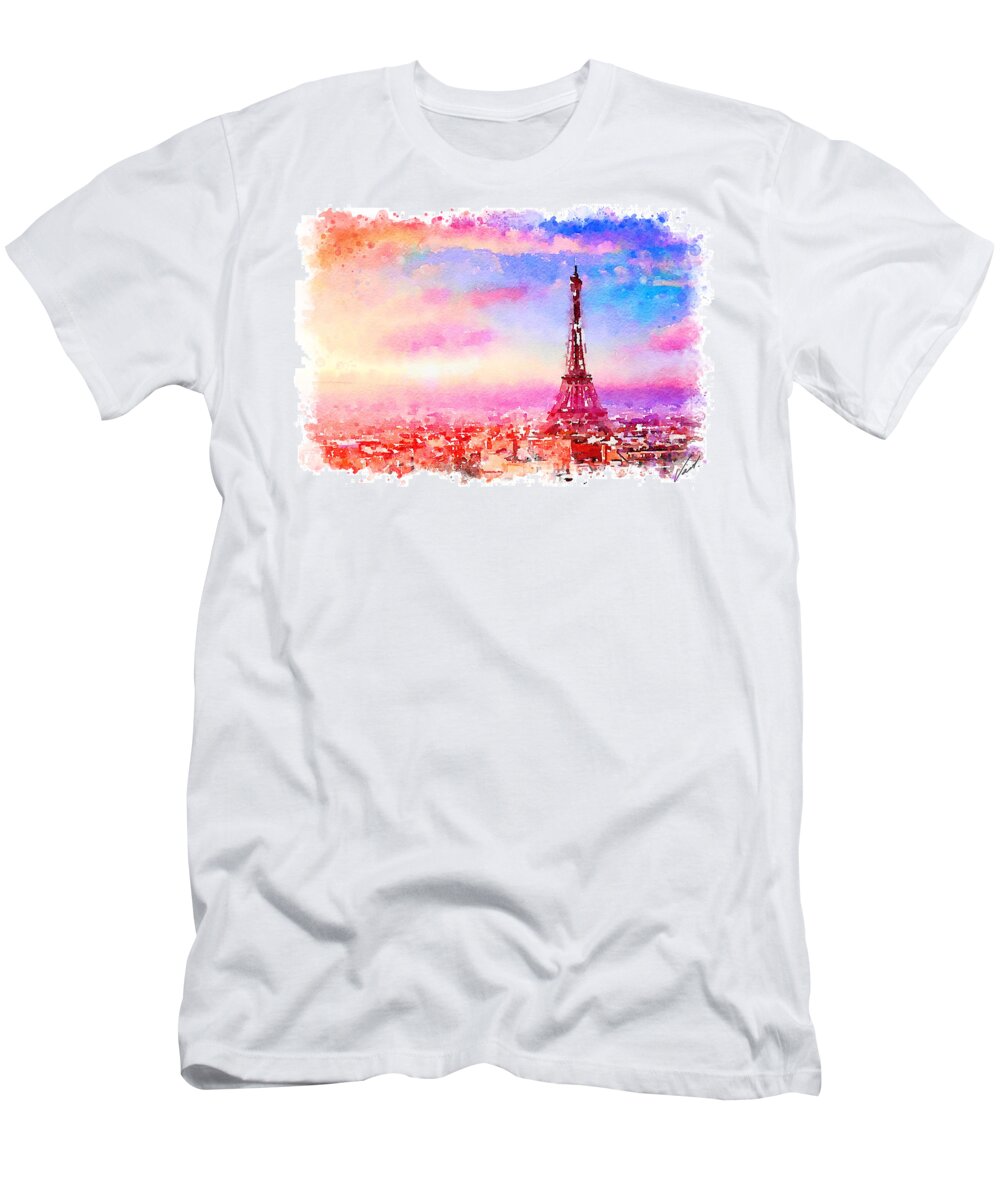 Watercolor T-Shirt featuring the painting Watercolor Paris by Vart by Vart Studio