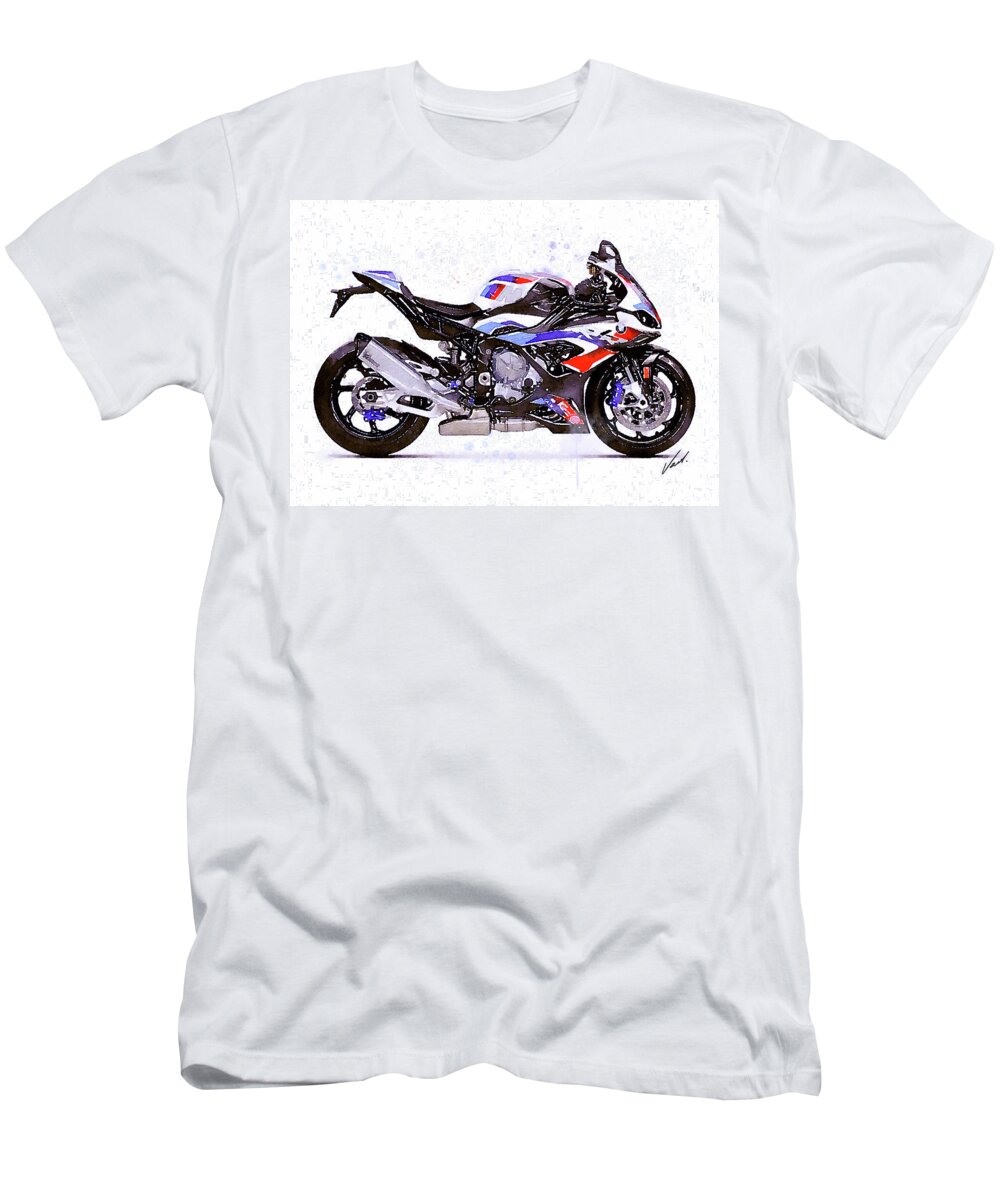 Sport T-Shirt featuring the painting Watercolor Sport Motorcycle BMW S1000RR - original artwork by Vart. by Vart Studio