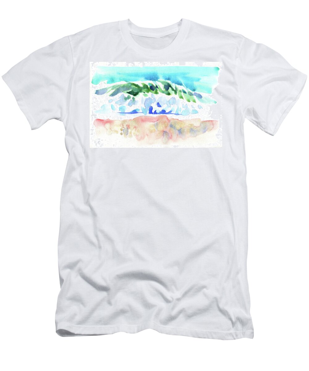 Watercolor T-Shirt featuring the digital art Watercolor Wave On Sea Painting by Sambel Pedes