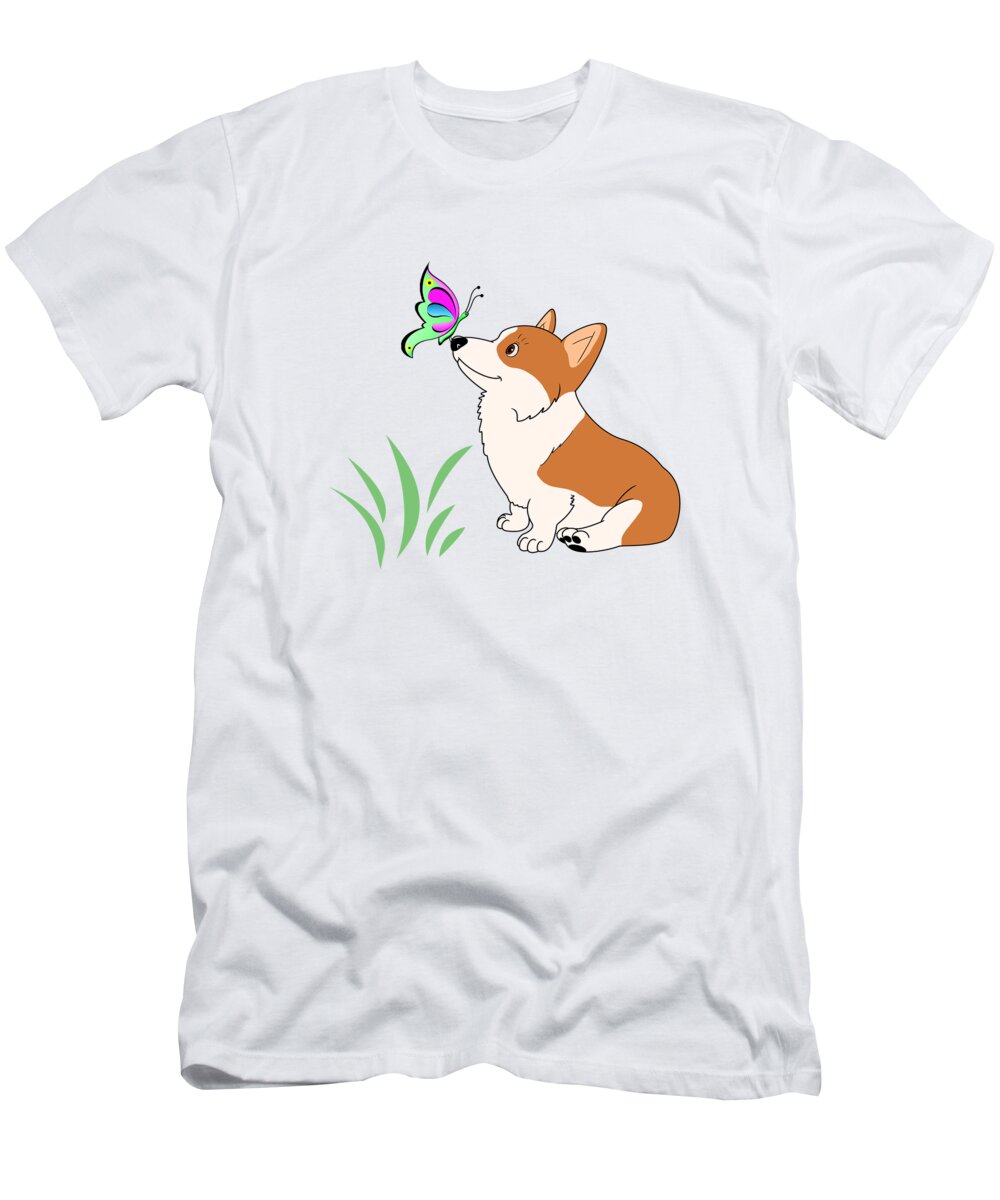 Welsh Corgi T-Shirt featuring the digital art Welsh Corgi with Butterfly by Kathy Kelly