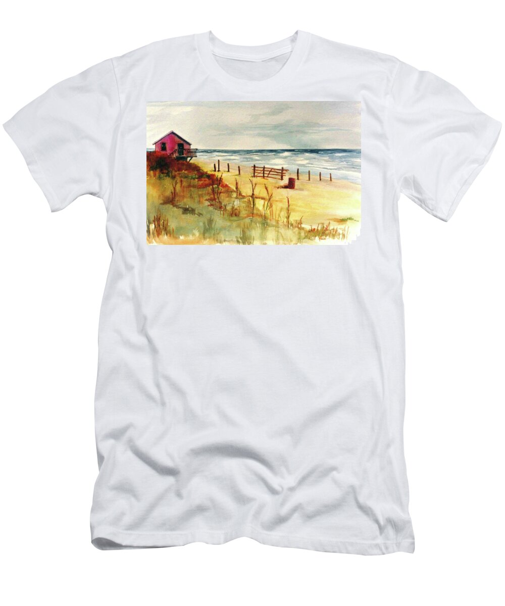 Beach T-Shirt featuring the painting West Beach In October, Galveston Island, Texas by Adele Bower