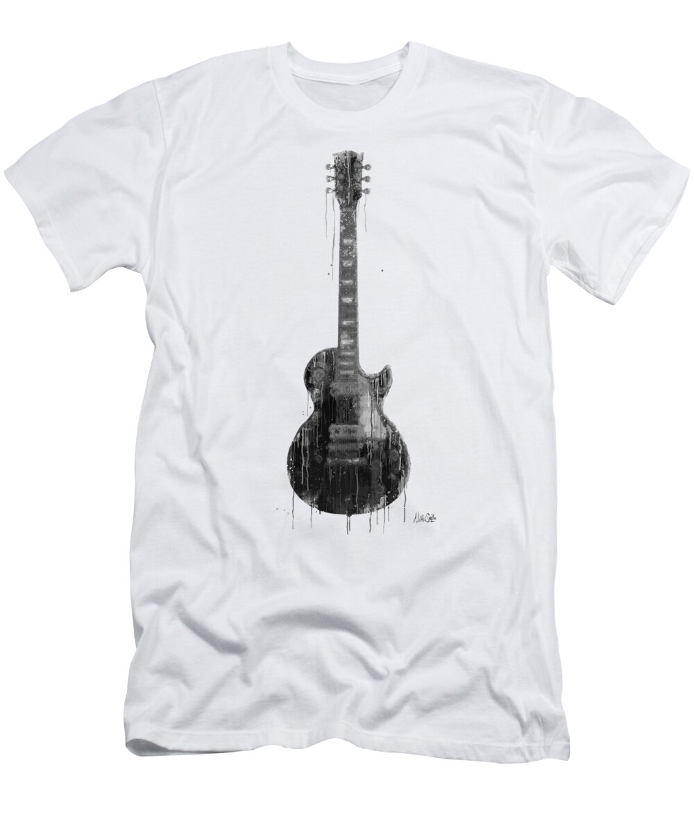 Guitar T-Shirt featuring the digital art While My Guitar Gently Weeps - Black and White by Nikki Marie Smith
