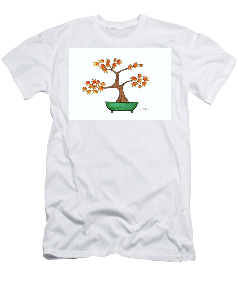 Asian Art T-Shirt featuring the painting Whimsical Japanese Maple Bonsai Tree by Donna Mibus