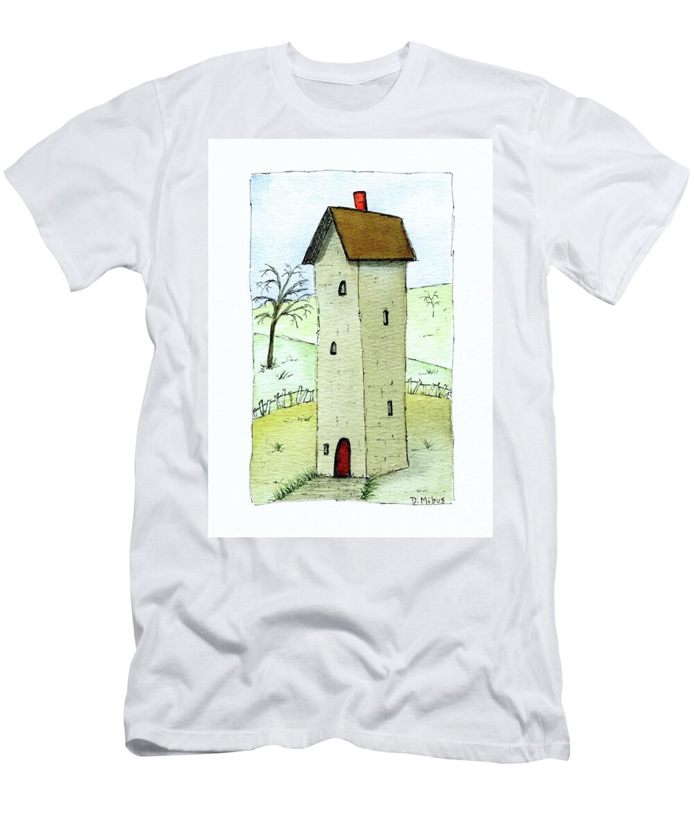 Whimsical House Painting T-Shirt featuring the painting Whimsical Tall House by Donna Mibus