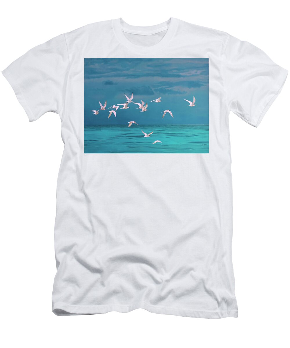 Ocean T-Shirt featuring the painting White and Blue by Vlasta Smola