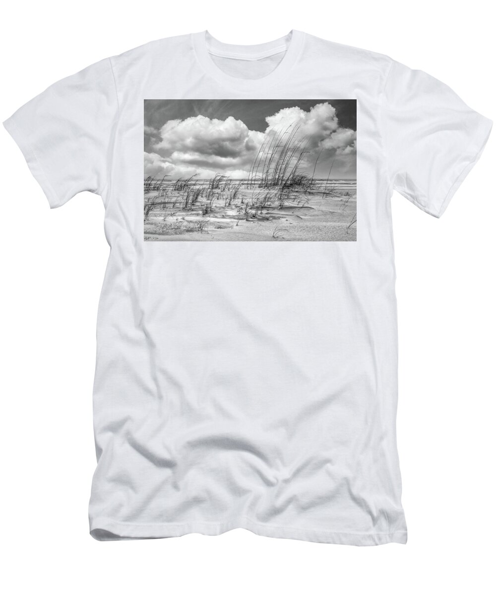 Clouds T-Shirt featuring the photograph White Clouds over White Sands in Black and White by Debra and Dave Vanderlaan