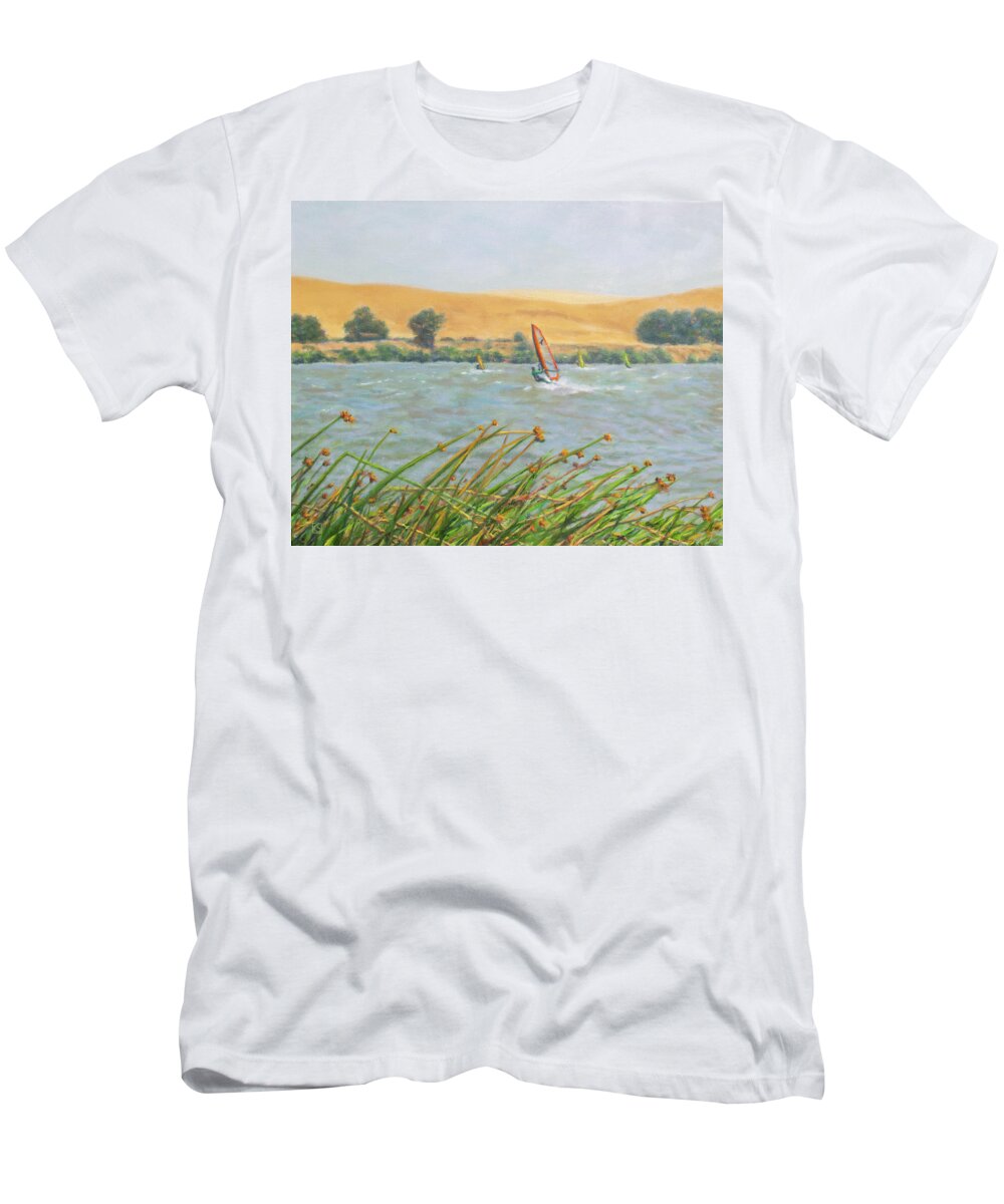 Bike T-Shirt featuring the painting Windsurfers by Kerima Swain