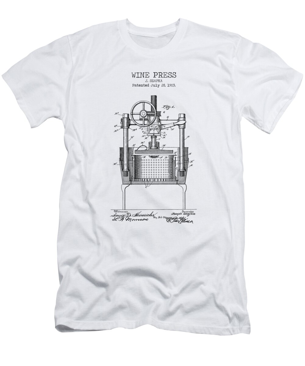 Wine Press Patent T-Shirt featuring the digital art WINE PRESS patent by Dennson Creative