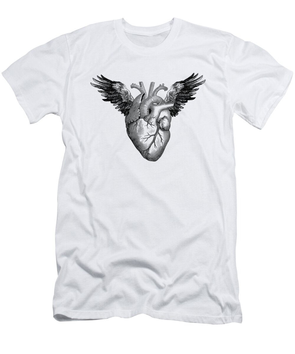 Heart T-Shirt featuring the digital art Winged heart by Madame Memento