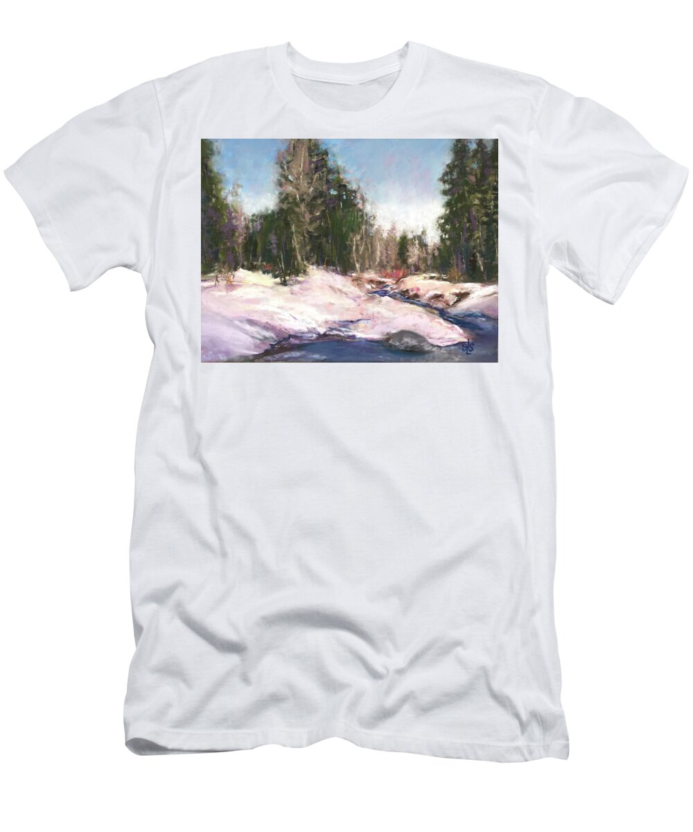 Snowy Scene T-Shirt featuring the pastel Winter Reverie by Sandra Lee Scott