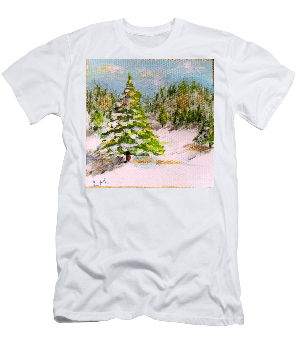 Winter T-Shirt featuring the painting Winter Woods by Laurie Morgan