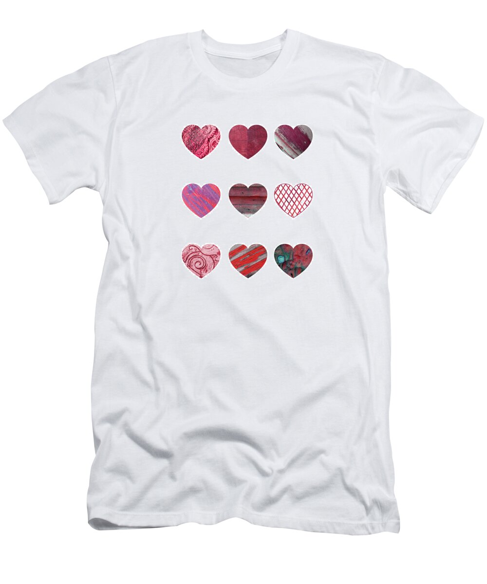 Heart T-Shirt featuring the mixed media Wooden Hearts by Moira Law