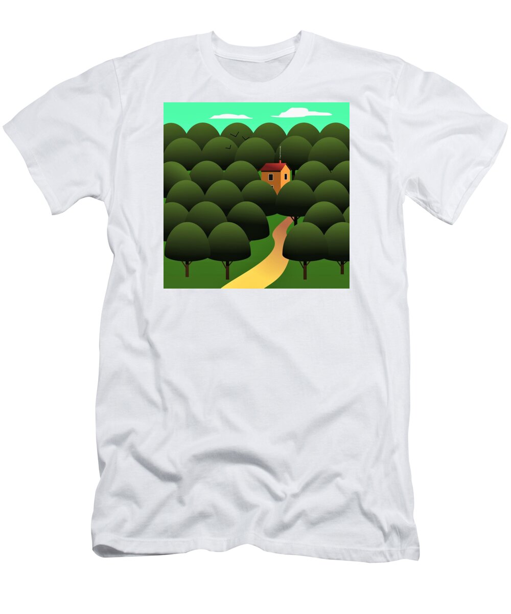 Woods T-Shirt featuring the digital art Woodland House by Fatline Graphic Art