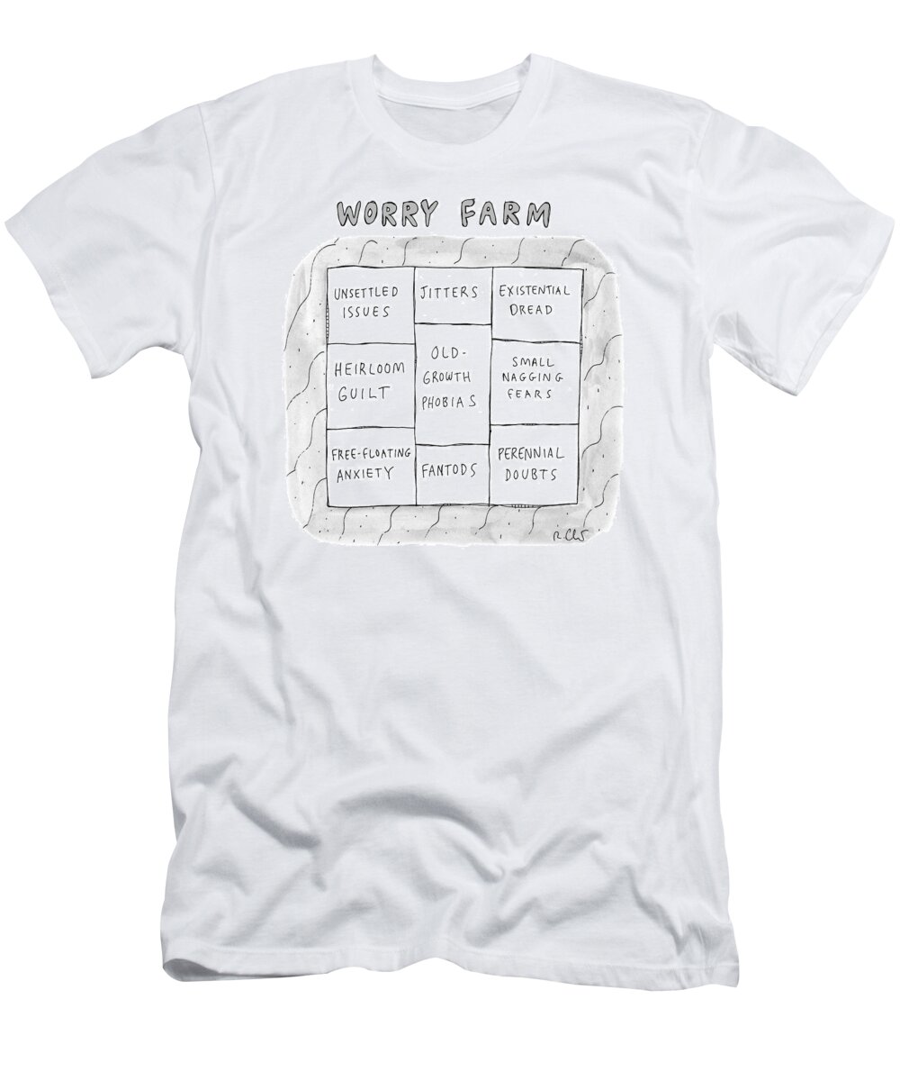 Captionless T-Shirt featuring the drawing Worry Farm by Roz Chast