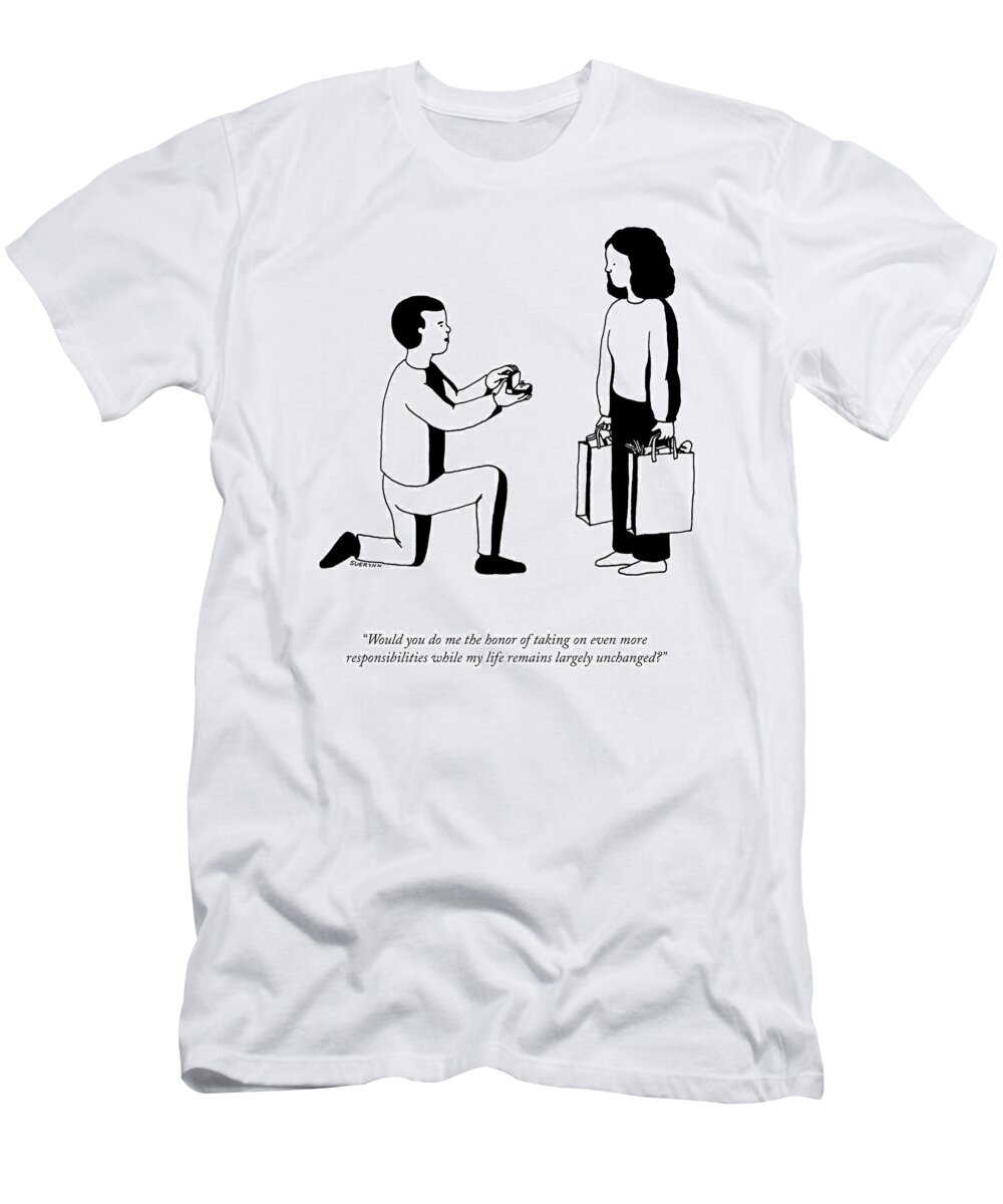 A24465 T-Shirt featuring the drawing Would You Do Me The Honor? by Suerynn Lee