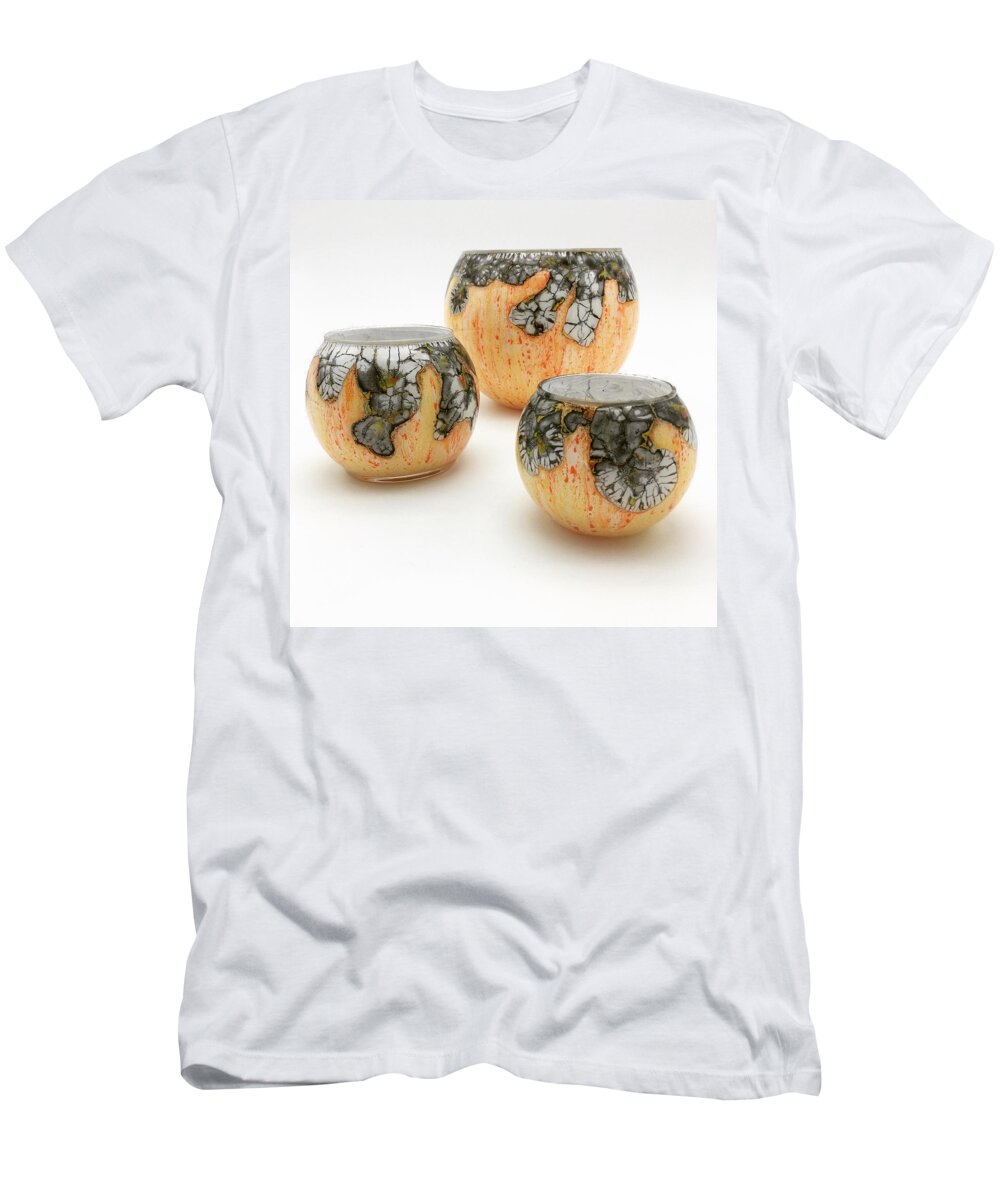 Glass T-Shirt featuring the mixed media Yellow and White Bowls by Christopher Schranck