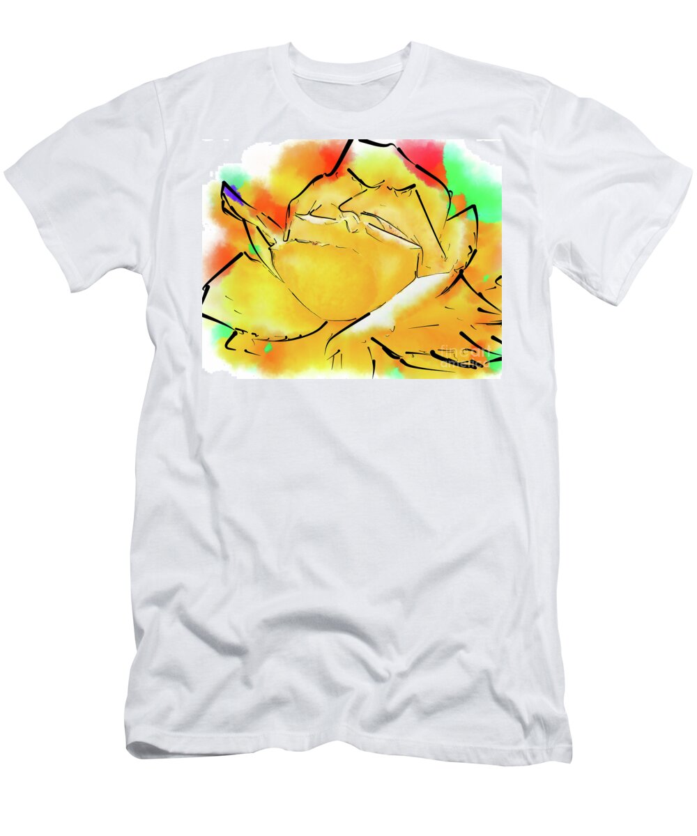 Rose T-Shirt featuring the digital art Yellow Rose In Abstract Watercolor by Kirt Tisdale