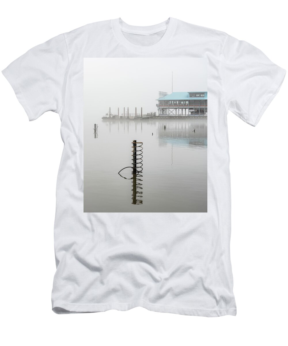 Hudson River T-Shirt featuring the photograph Yonkers Pier in Thick Fog by Kevin Suttlehan