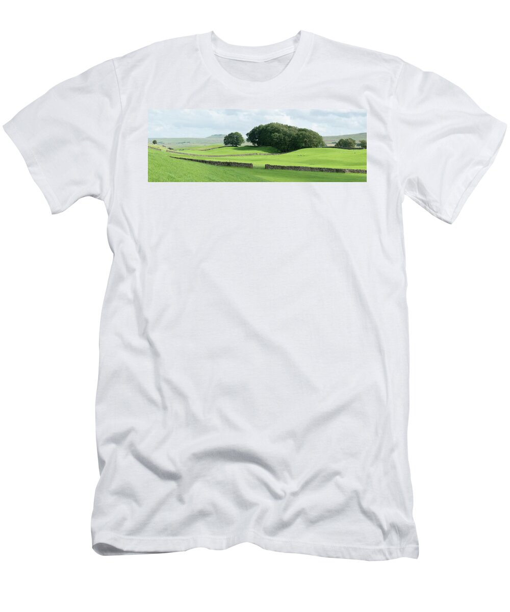Panorama T-Shirt featuring the photograph Yorkshire Dales Wensleydale Fields by Sonny Ryse