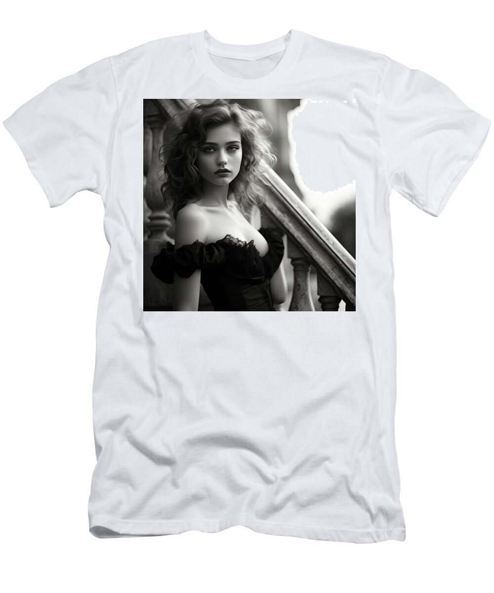 Girl T-Shirt featuring the photograph Young Beauty at the stairs by My Head Cinema