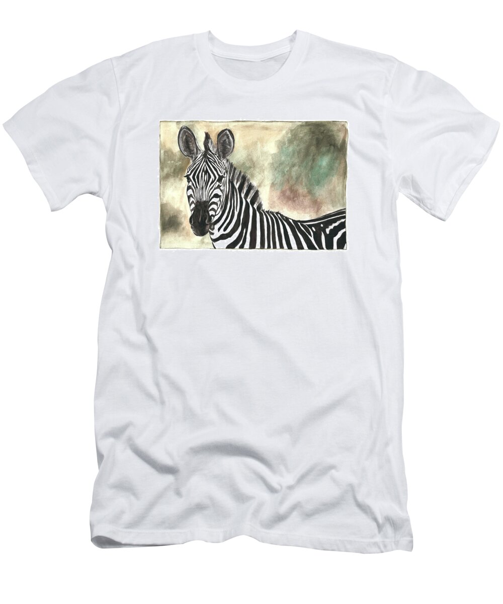 Zebra T-Shirt featuring the painting Zebra by Pamela Schwartz
