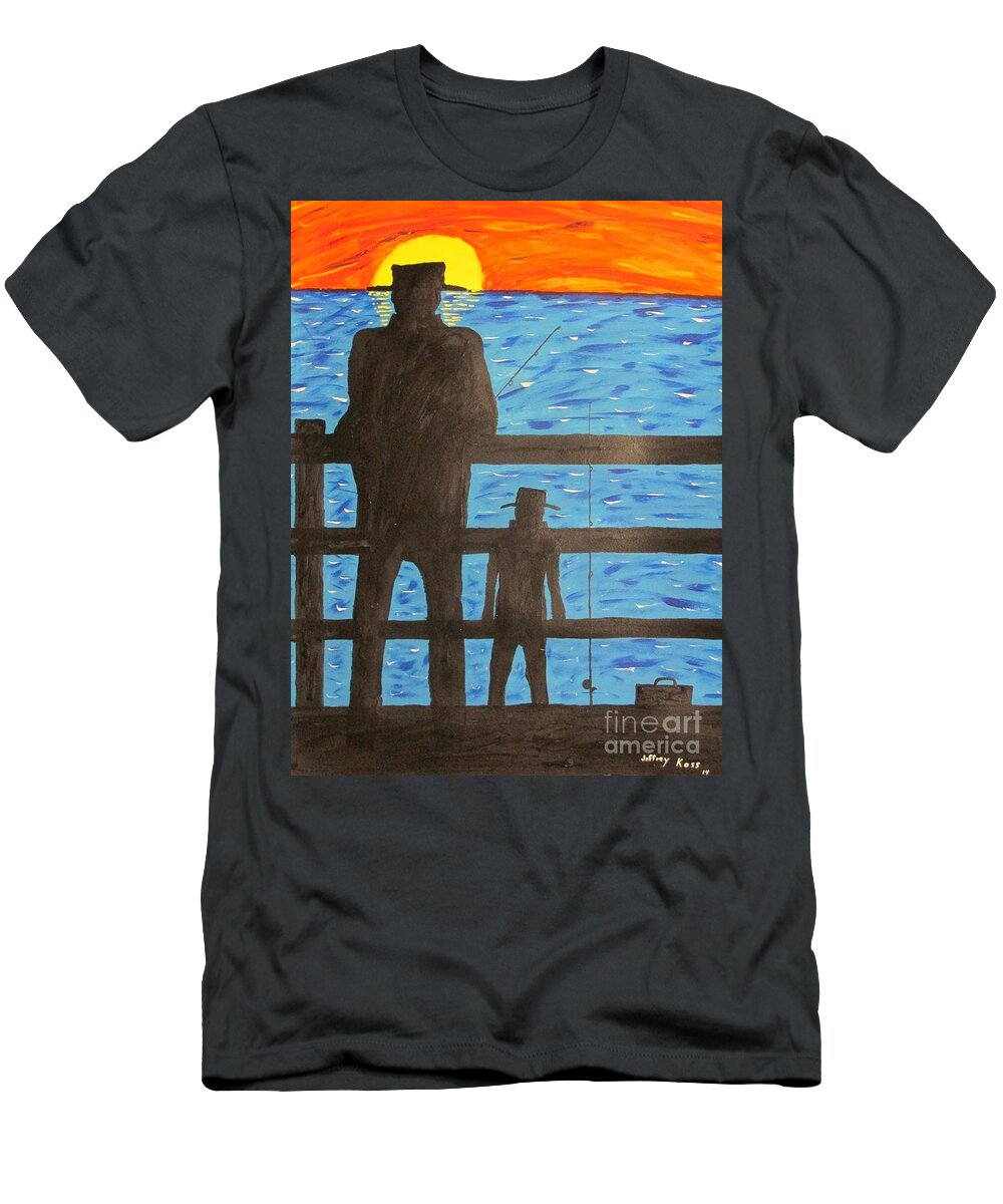 Family T-Shirt featuring the painting Father and Son Fishing by Jeffrey Koss