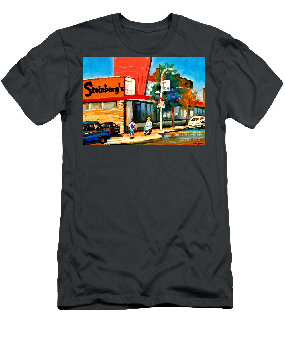 Montreal T-Shirt featuring the painting Steinbergs Grocery Store Paintings Vintage Montreal Art Order Prints Originals Commissions Cspandau by Carole Spandau