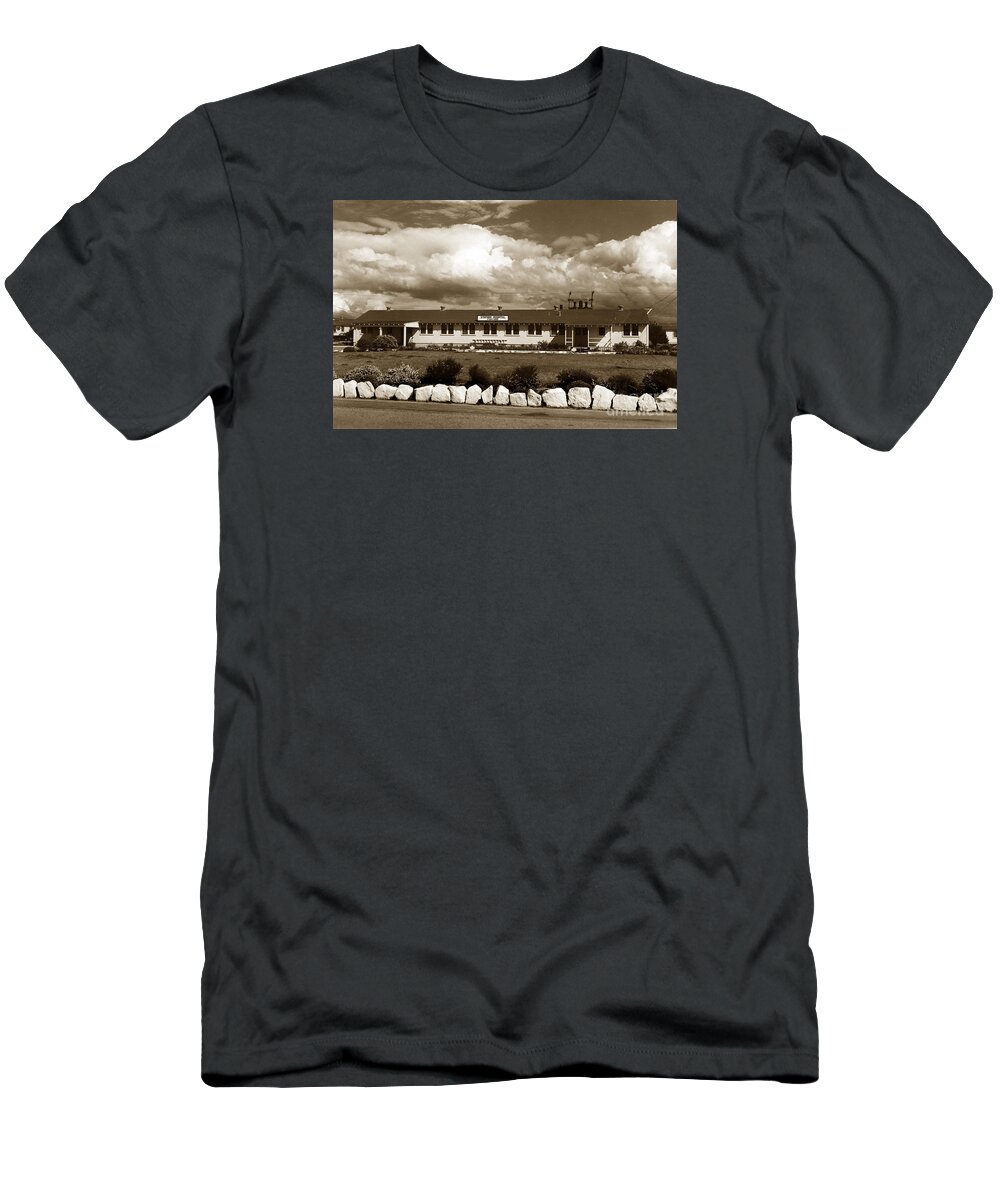  Fort Ord T-Shirt featuring the photograph The Fort Ord Station Hospital administration building T-3010 Building Fort Ord Army Base circa 1950 by Monterey County Historical Society