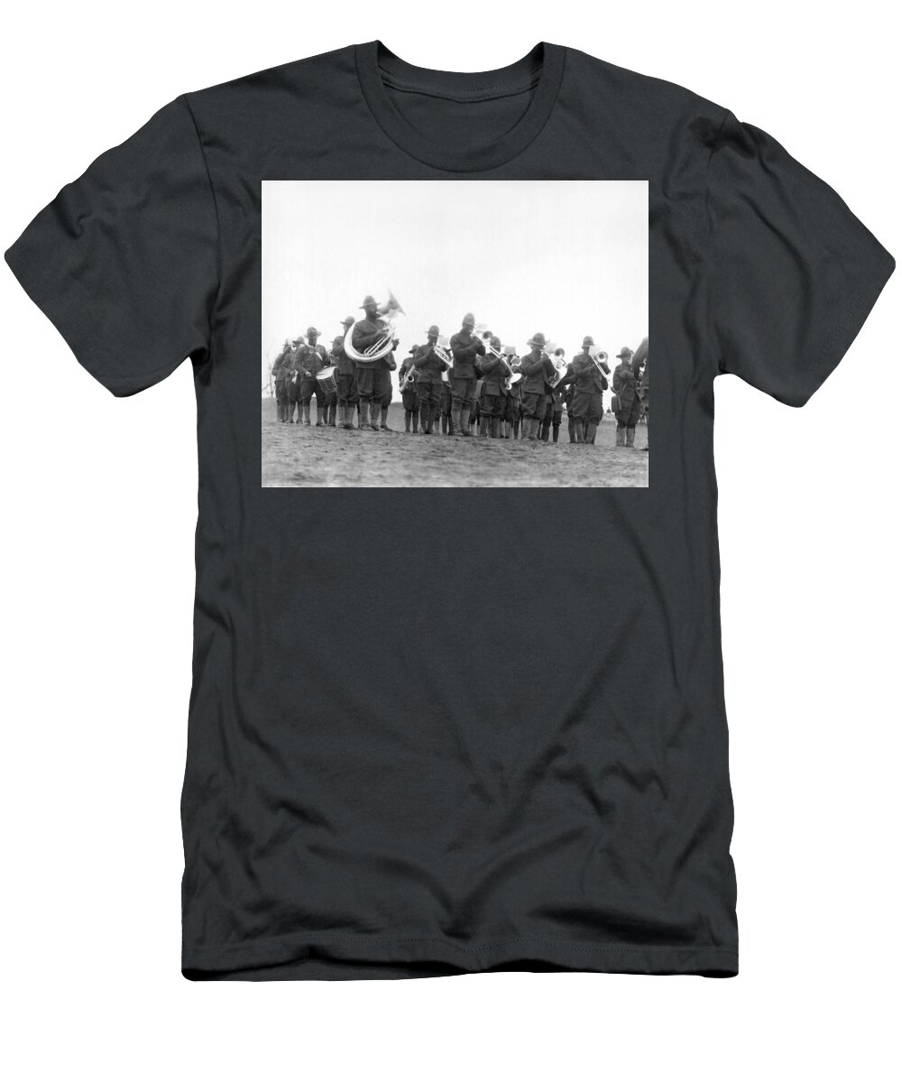 15th New York National Guard Regiment T-Shirt featuring the photograph 369th Infantry Regiment Band #1 by Underwood Archives