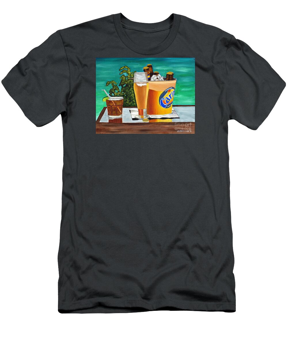 Caribbean Beer T-Shirt featuring the painting Caribbean Beer by Laura Forde