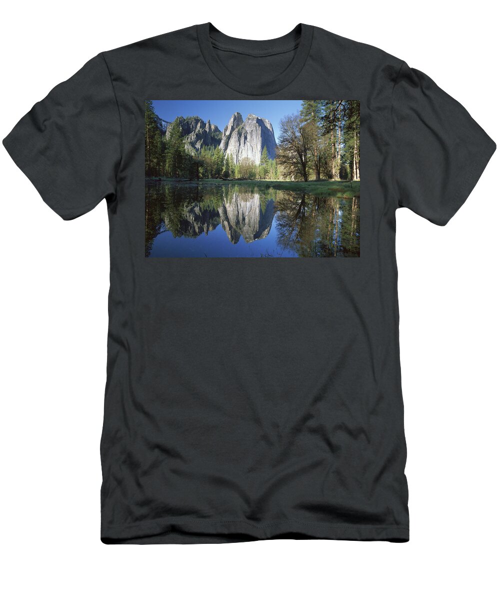Feb0514 T-Shirt featuring the photograph Cathedral Rock And The Merced River #1 by Tim Fitzharris