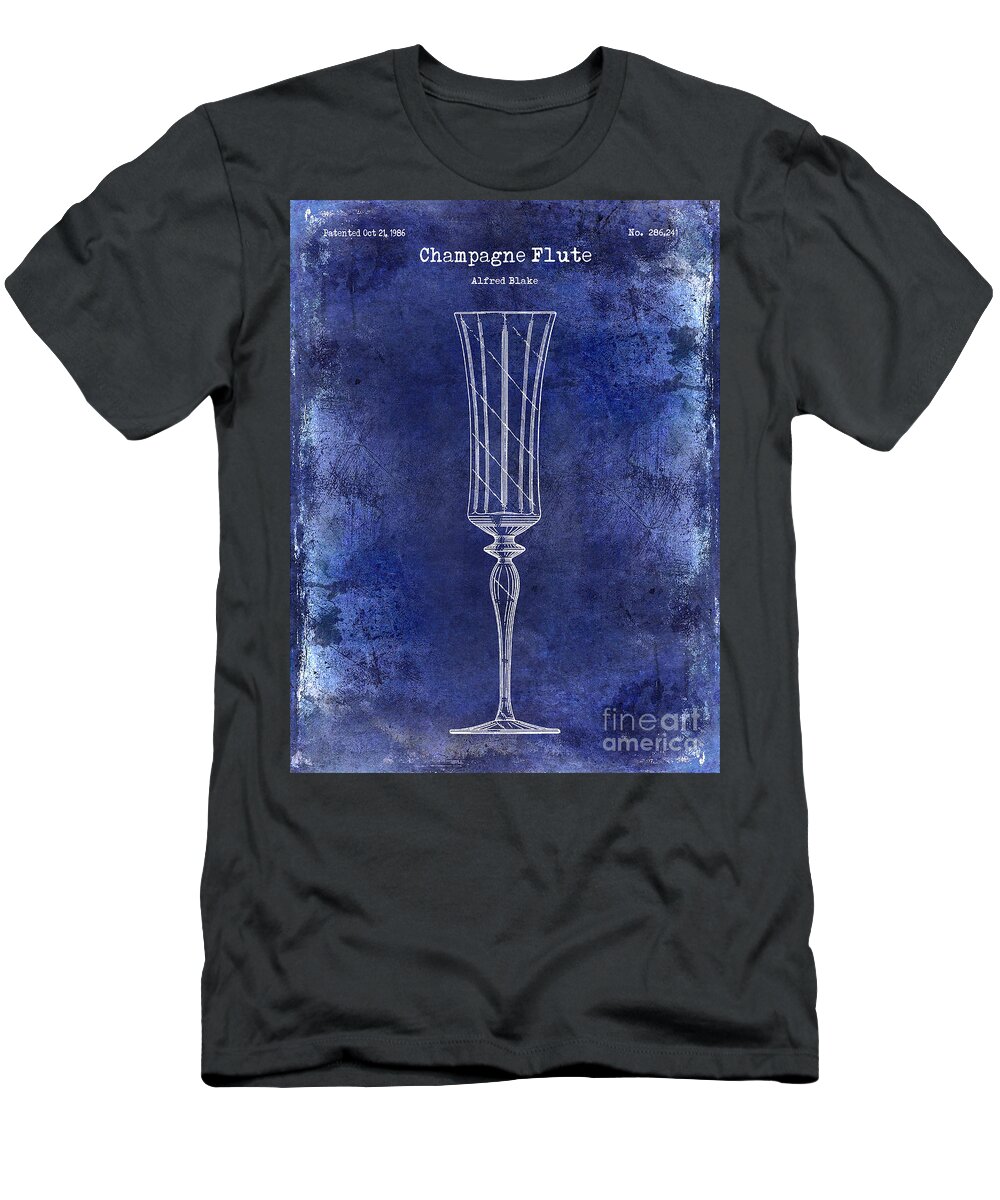 Champagne Patent Drawing T-Shirt featuring the photograph Champagne Flute Patent Drawing Blue #1 by Jon Neidert
