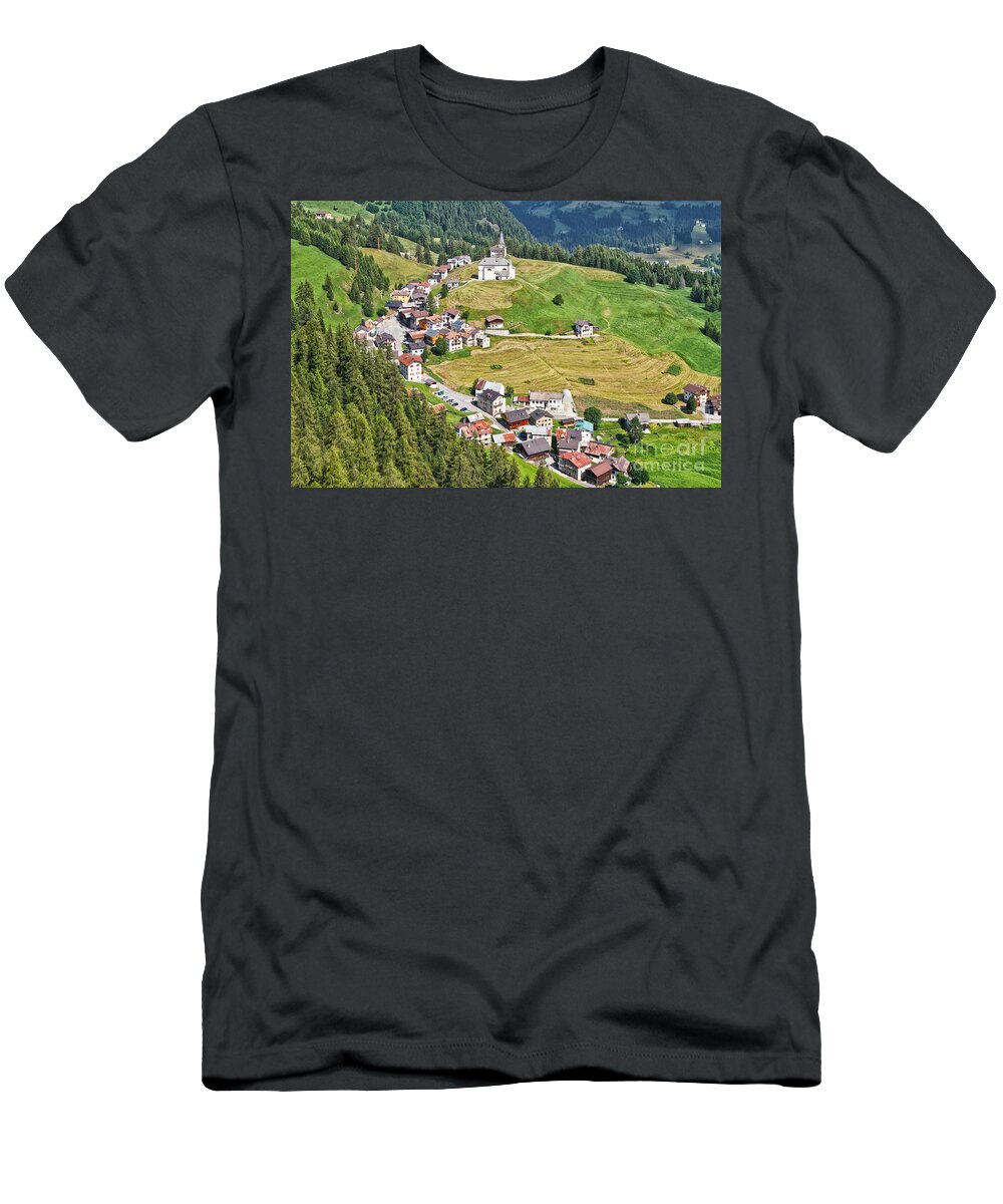 Aerial T-Shirt featuring the photograph Dolomiti - Laste village #1 by Antonio Scarpi