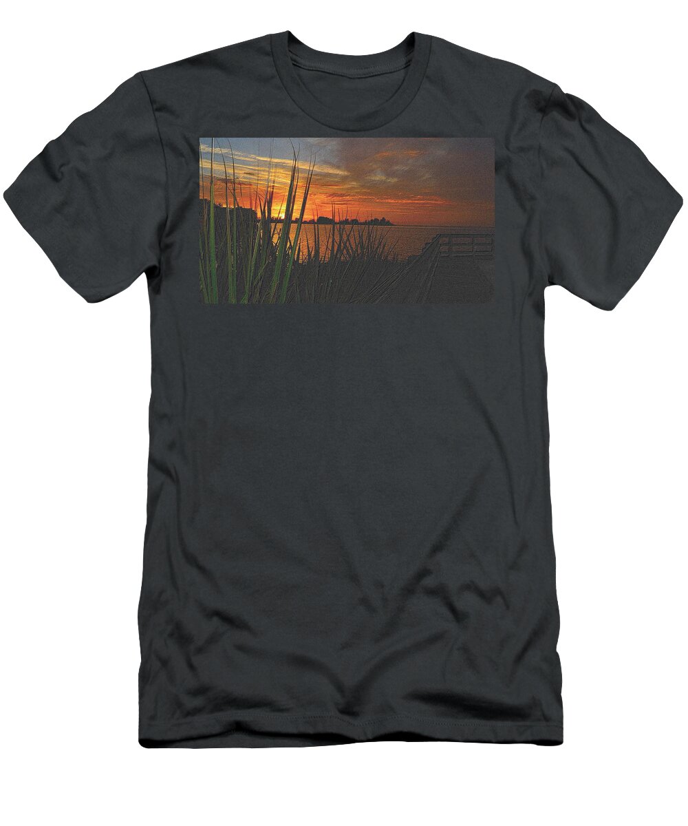 Florida T-Shirt featuring the drawing Golden Christmas Sunset #1 by Richard Zentner