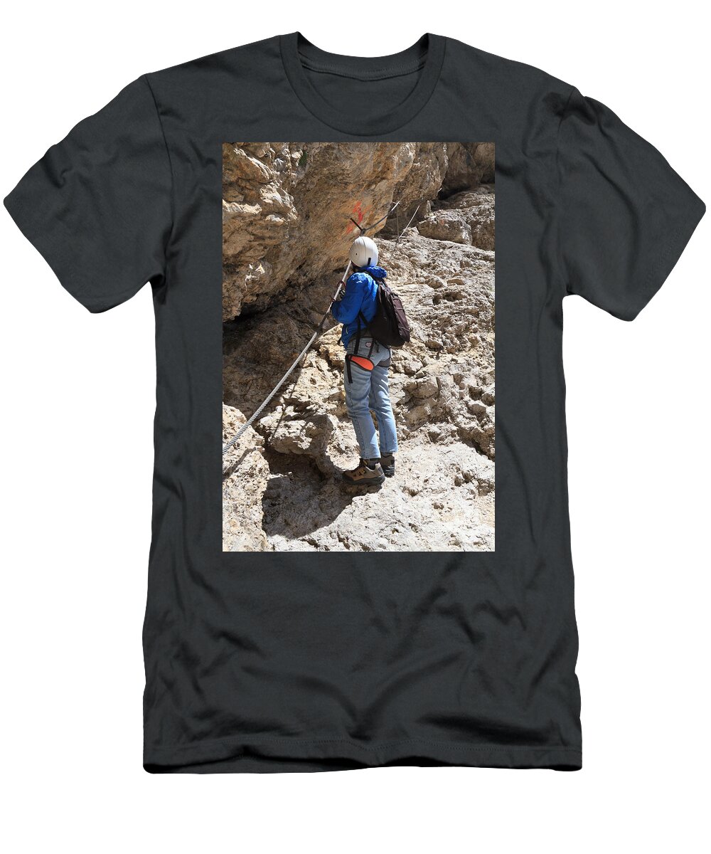 Active T-Shirt featuring the photograph Hiker On Via Ferrata #1 by Antonio Scarpi