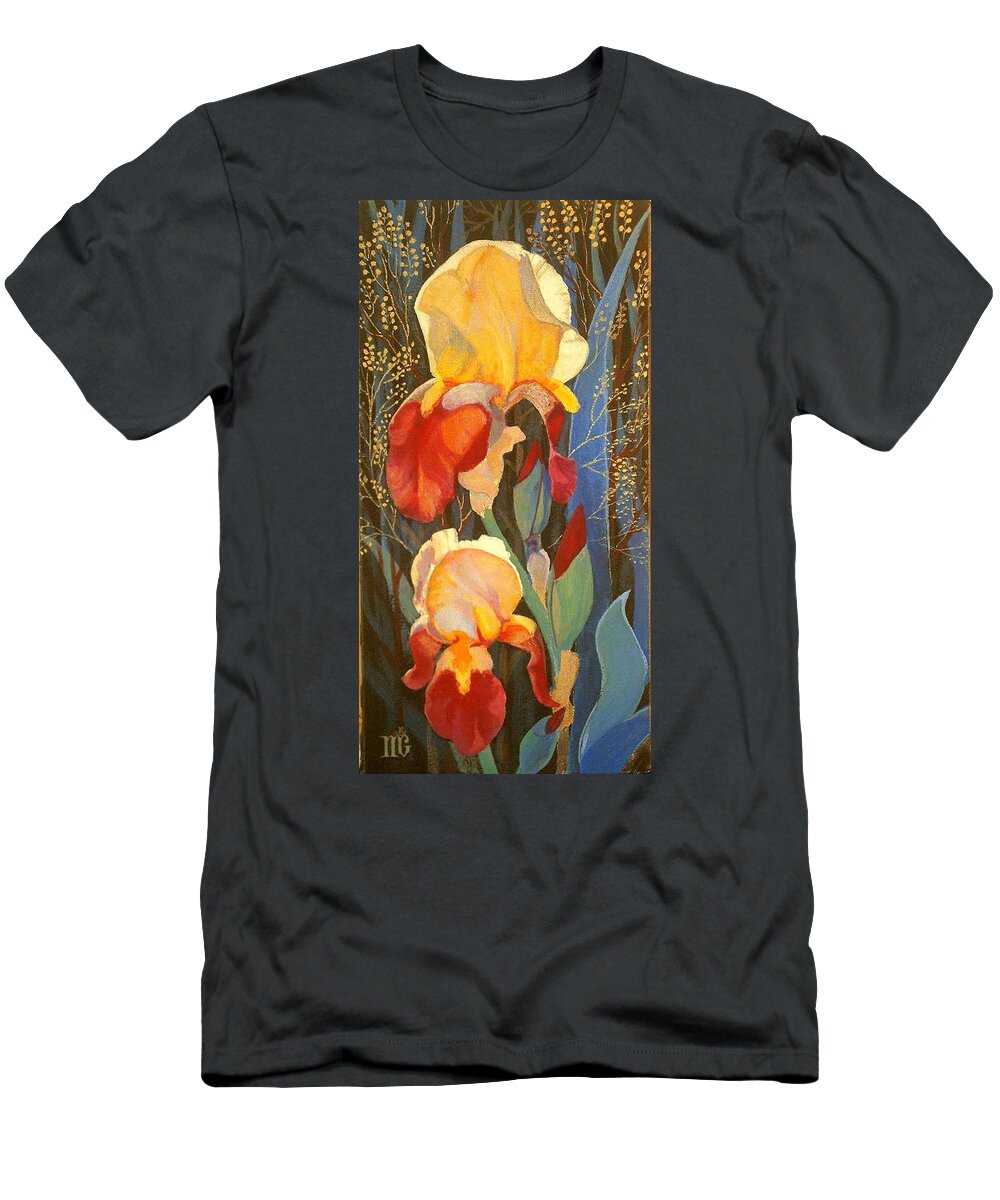 Flowers T-Shirt featuring the painting Irises #1 by Marina Gnetetsky
