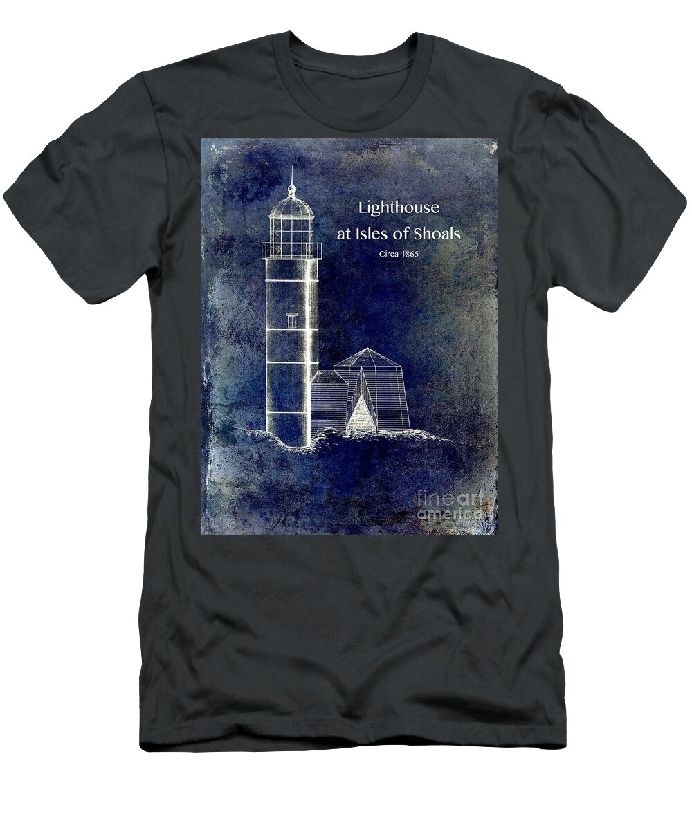 White Island Light T-Shirt featuring the drawing Lighthouse at Isles of Shoals #1 by Jon Neidert