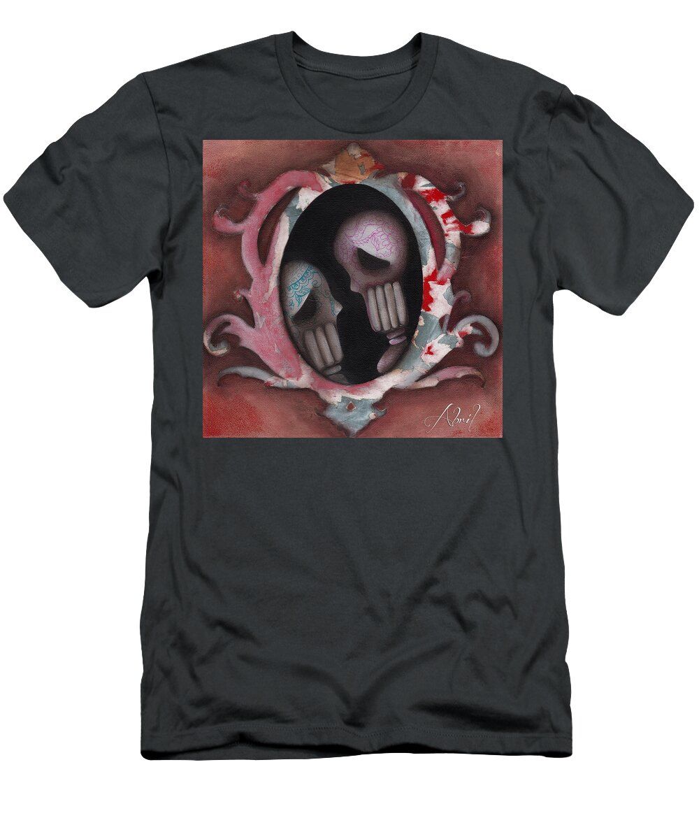 Day Of The Dead T-Shirt featuring the painting Lovers by Abril Andrade