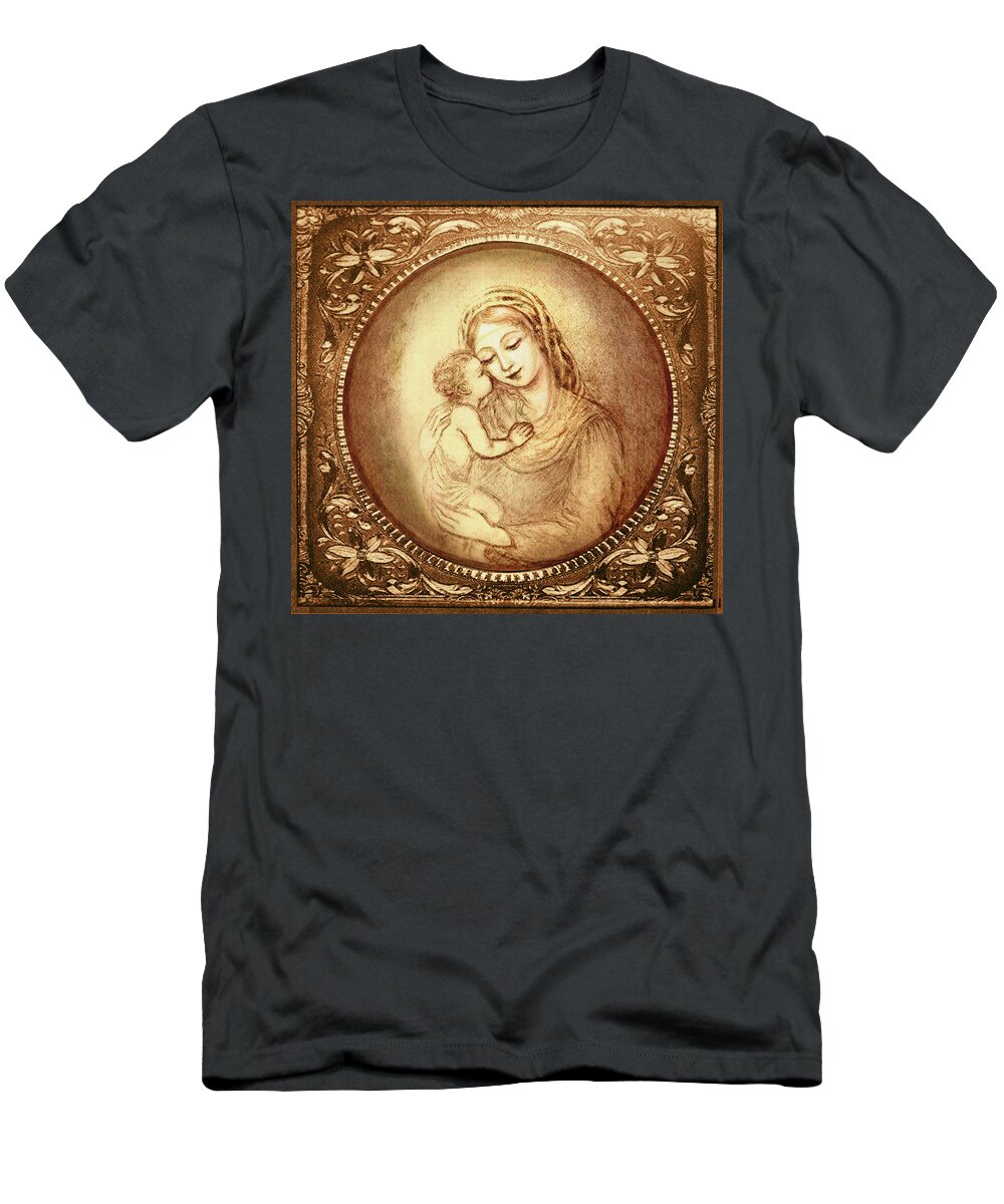 Madonna And Child T-Shirt featuring the mixed media Mary and Jesus #1 by Ananda Vdovic