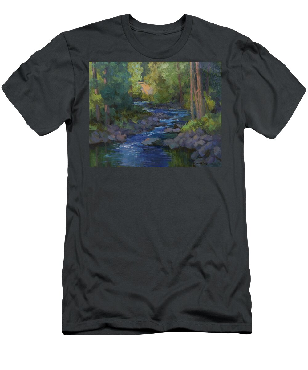 Swauk Creek T-Shirt featuring the painting Morning at Swauk Creek #1 by Diane McClary