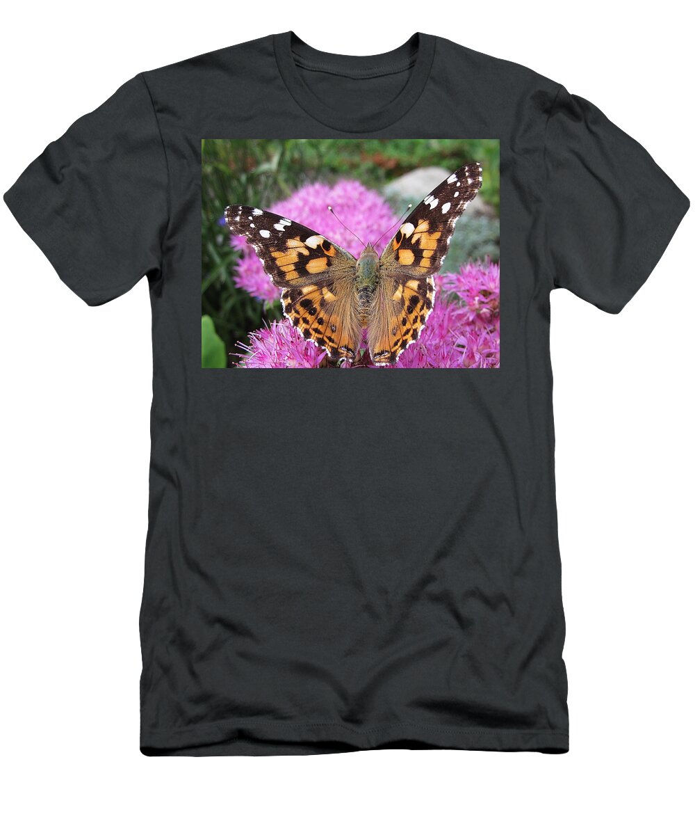 Painted Lady T-Shirt featuring the photograph Painted Lady Butterfly Up Close by MTBobbins Photography