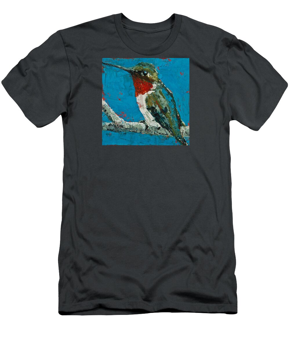 Hummingbird T-Shirt featuring the painting Ruby-Throated Hummingbird by Jani Freimann